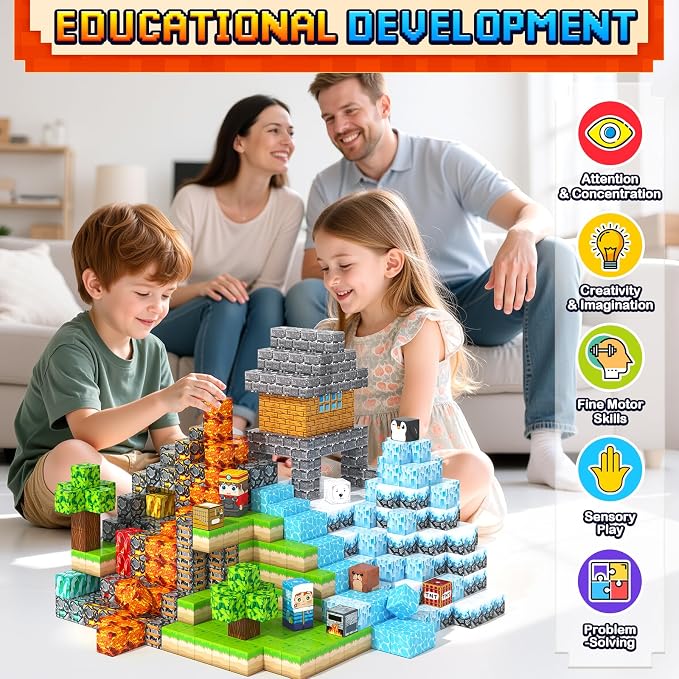 Magnetic Blocks - 200PCS 0.8“ Building Blocks STEM Toys for Boys Girls Kids | Sensory STEM Magnetic Toys for Kids, Mine Magnet World Craft Cubes Set, Birthday Gift for Boys Girls Ages 3-5 5-7 8-12