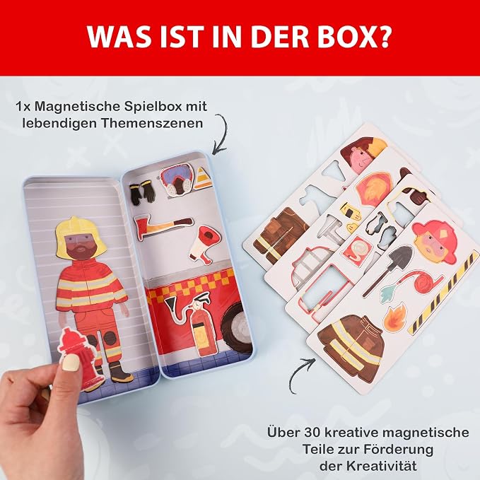 Magnetic Puzzle Box for Kids Ages 3-5 Firefighter Travel Puzzle Game | 30+ Magnetic Pieces, Boost Fine Motor Skills, Quiet Travel Toy, Gift for Girls and Boys