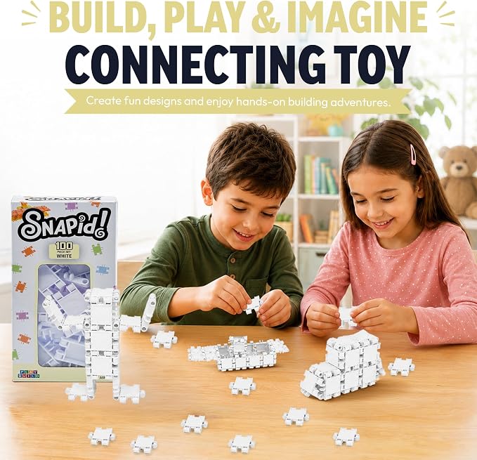 100 Piece White Snap Connecting Building Toy Set for Kids