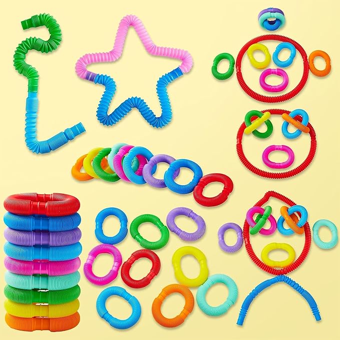 JOYIN 18 Pack Pop Tubes, Sensory Toys (Small) Fidget Toys Party Favors - 9 Colors, Creativity Learning & Fun for Kids - Perfect for Prizes Goodie Bags, Classroom School Reward