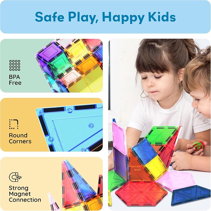 PicassoTiles Magnetic Building Block Set Geometry Shape Magnet Tiles Construction Toy STEM Learning Kit Educational Playset Playboard Pretend Play Stacking Blocks Child Brain Development PT16 | 16 pieces: 6 rhombuses, 2 pentagons, 2 hexagons, 2 isoscel...