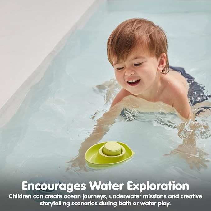 PlanToys® Pastel Green Rubber Convertible Boat Water & Sensory Play Toy | pastel green rubber convertible boat, montessori water bath play, cause effect imagination exploration, floating toy, toddler