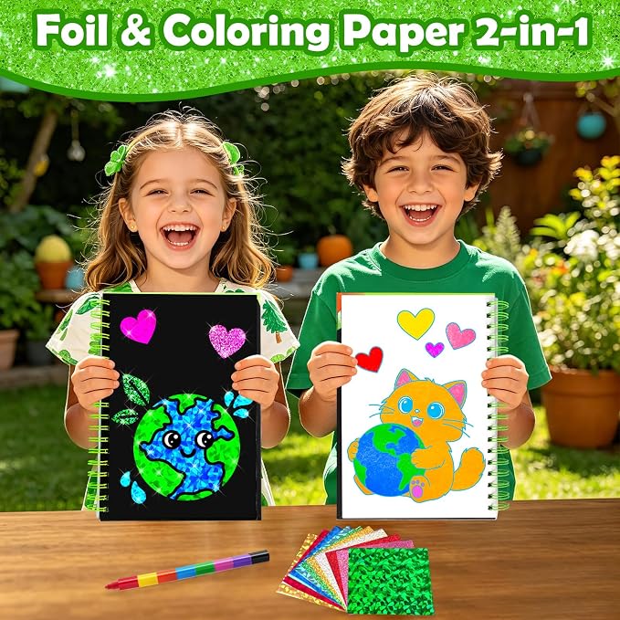 FUNNYB&G Foil Art Craft Kit for Kids, Sparkly Birthday Gift Toy for Kids | No Mess, Kids Ages 4-10 Create Sparkling Artwork, A Creative Gift for Birthdays, Holidays, Travel Activities,Screen-Free Fun