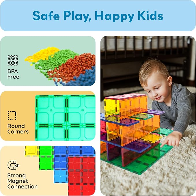 PicassoTiles 4 Piece Magnetic Tile Base Plate, Jumbo Stabilizer Foundation | 12x9 inch pieces, STEM building toy, ages 3+, geometry play set, add-on design, extra large format, scalable creative builds