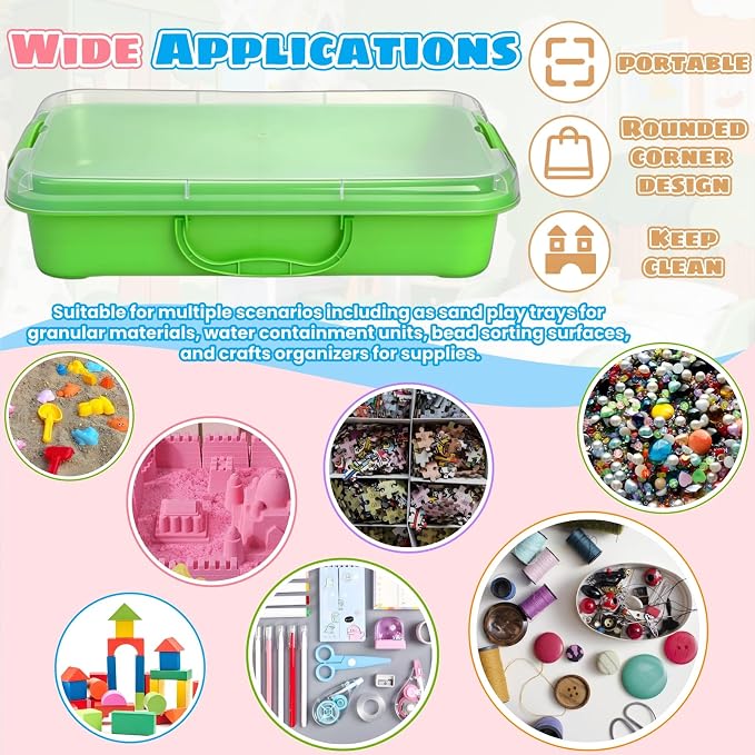 3 Pack Plastic Sensory Bins with Handle, 15 Stickers | Portable Clear Lid Sandbox Container, Large Sand Water Play Tray Crafts Organizers for Sand, Water, Beads