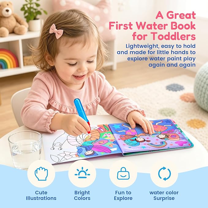 JoyCat 3 Pack Painting with Water Coloring Book for Toddlers Ages 3-5 | Water Coloring Books with Water Pens, No Mess Travel Toy for Kids to Develop Creativity,Educational Learning Kits Gifts