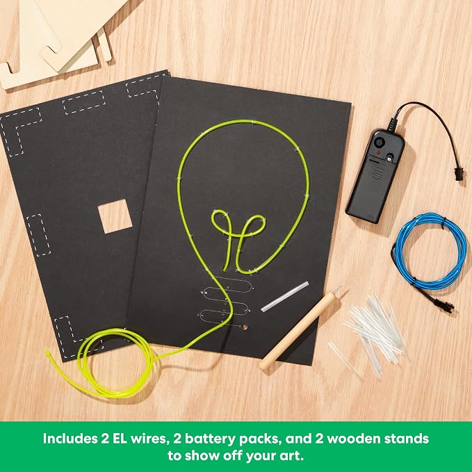 KiwiCo DIY Neon Sign Kit - Light-Up Wire Art STEM Craft, Ages 9+ | Electroluminescent EL wires with battery packs & templates for hands on science and engineering projects; glowing room decor