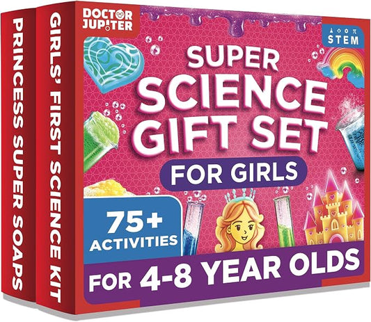 Doctor Jupiter Super Science Gift Set for Girls Ages 4+, Birthday Gift | Set of Girls' First Science Kit & Princess Super Soaps, 75+ Activities, Birthday Gift Ideas for Girls Ages 4,6,7,8, STEM Toy
