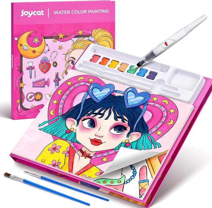 JoyCat Paint with Water Coloring Books for Toddlers (Makeup & Manicures) | Watercolor Painting Set for Kids Ages 3-5 & 4-8, Arts & Crafts Drawing Activity Travel Toy, Birthday Gifts for Boys & Girls