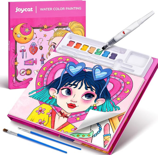 JoyCat Paint with Water Coloring Books for Toddlers (Makeup & Manicures) | Watercolor Painting Set for Kids Ages 3-5 & 4-8, Arts & Crafts Drawing Activity Travel Toy, Birthday Gifts for Boys & Girls