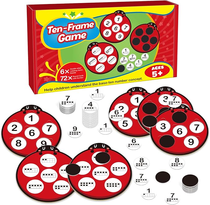 Kasfalci Number Games for Kids Toddlers,Ten Frame Set,Math Games,Math Manipulative,Addition & Subtraction Flash Cards,Ladybug Counting Toys,Matching Board Games,Preschool Classroom Must Haves