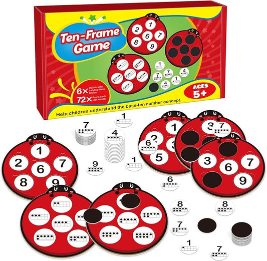 Kasfalci Number Games for Kids Toddlers,Ten Frame Set,Math Games,Math Manipulative,Addition & Subtraction Flash Cards,Ladybug Counting Toys,Matching Board Games,Preschool Classroom Must Haves