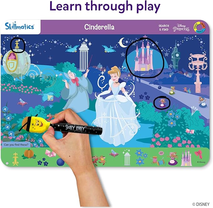 Skillmatics Search and Find Preschool Toy – Disney Princess, Gift for Kids | Write & Wipe Mats, Back to School, Learning & Educational Toy, Handwriting Aid, Toddlers & Kids, Arts & Crafts, Ages 3, 4, 5
