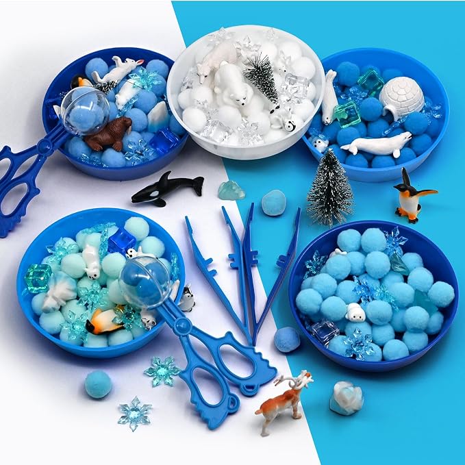 301 Pcs Winter Sensory Bin Filler Winter Arctic Animals Counting Sorting Sensory Bin Items Fine Motor Arctic Habitat Counts for Easter Day Spring Summer Counting Decor