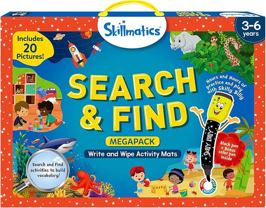 Skillmatics Search and Find Megapack – Reusable Preschool Learning Activity | Write & Wipe Mats, Art & Crafts, Build Vocabulary, Screen-Free, Educational Toy, Gift for Toddlers & Kids Ages 3, 4, 5, 6