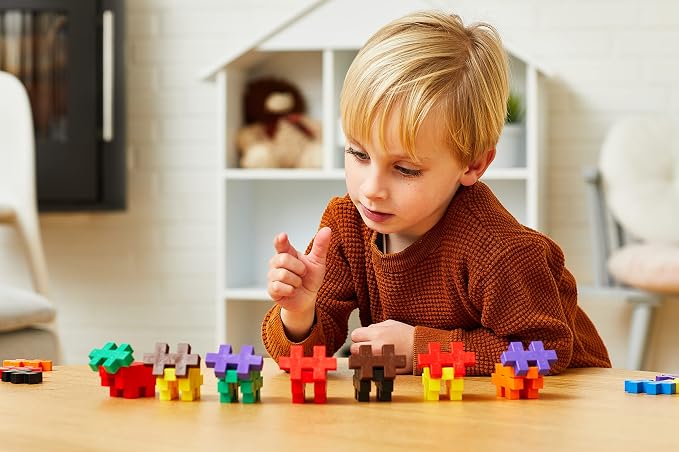 PLUS PLUS Big 100 Piece, Basic Color Mix - Large Blocks for Toddlers | Quiet Stem Toys for Toddlers, Prek Classroom Essentials, Waffle Blocks Jumbo, Stem Bins for Classroom, Sensory Bins