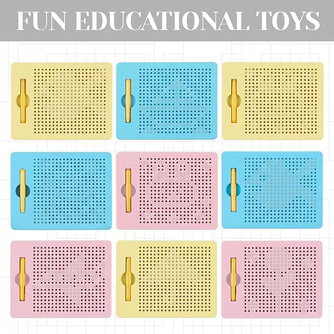 Yexiya 3 Pcs Magnetic Drawing Board for Kids, Toddler Travel Drawing Kit Magnet Sketch Thread Board with Stylus Pen and Beads Toy for Child Quiet Time Activities (7 x 8.5 Inches,Multicolor 4)