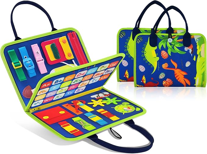 LearnToy Dinosaur Montessori Learning Toy for Toddlers Ages 3-5 Years, Busy Sensory Board with Educational Activities, Travel-Friendly Developmental Skills Toy | Busy Sensory Board with Educational Activities, Travel-Friendly Developmental Skills Toy
