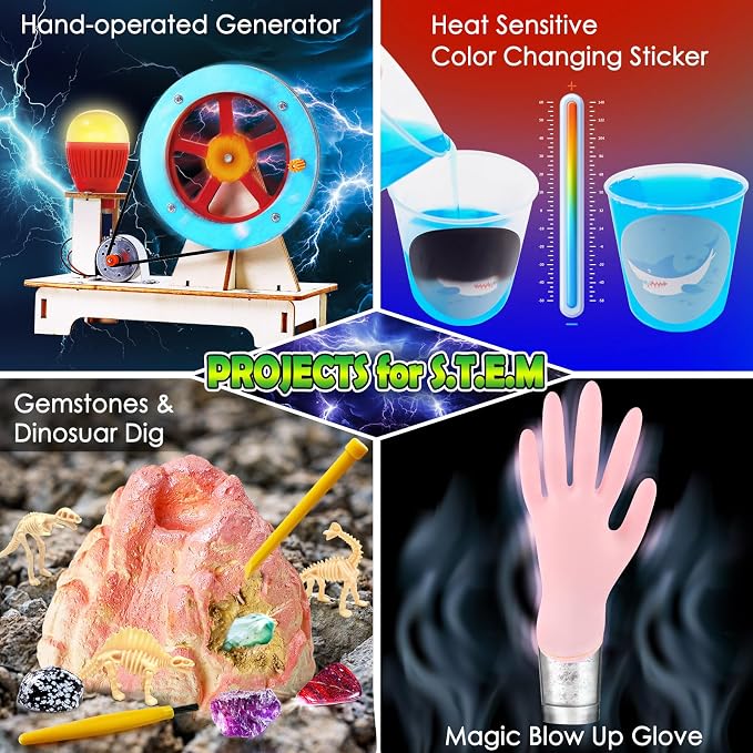 UNGLINGA 260+ Experiments Science Kits for Kids, S.T.E.M Science Projects | Dig Volcano Gemstones Crystal Making Soap bouncy ball, Christmas Birthday Toys Gifts Idea for Boys Girls, Scientist Set