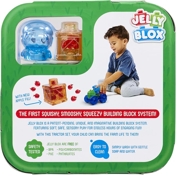 Jelly Blox Tractor Set Includes 12 Pieces Toddler/Preschool Building Blocks | Kids Can Squeeze, Stretch, Squish | MESH ACCREDITED | Safety Tested & Ouch-Free | Sensory Play Toy for Ages 2+