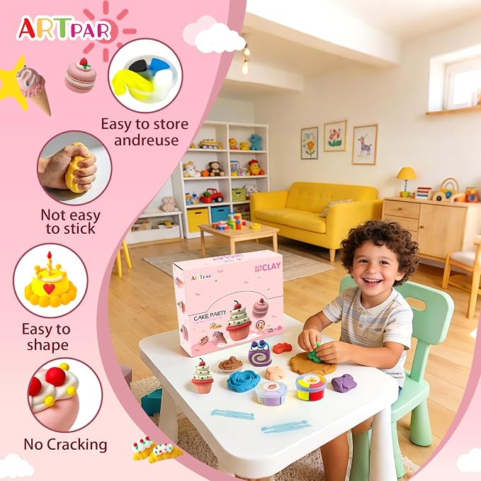 ARTPAR Air Dry Clay Kit,12 Desserts Modeling Magic Clay for Kids Craft Kit | Ultra-Light & Soft, Safe and Non-Sticky | Cute DIY Art & Crafts Fun Kitchen Toys, Home Party Favors Gifts for Boys & Girls