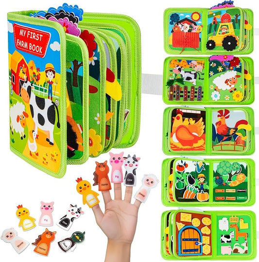 Busy Book for Toddlers 1-3 Montessori Busy Board for 1 Year Old Boy Girl Gift Farm Animal Sensory Toys Educational Learning Quiet Airplane Travel Activity Books First Birthday Gifts