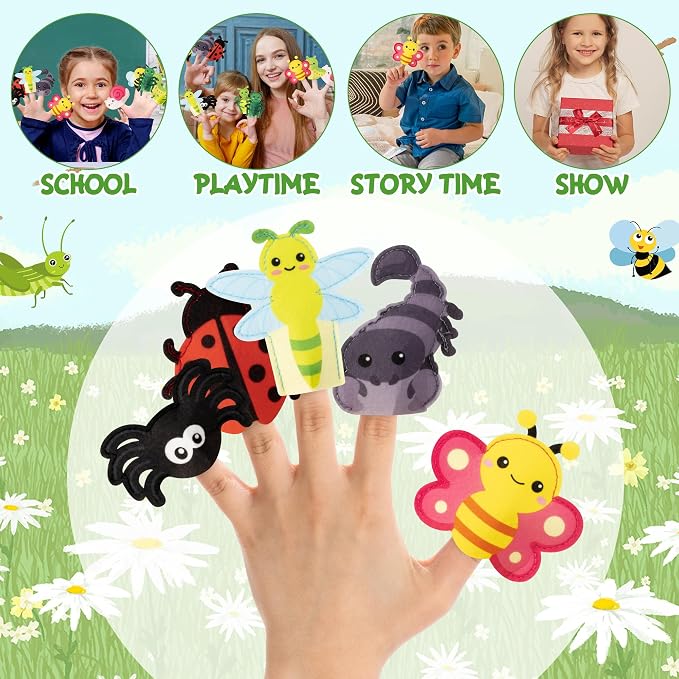 COcnny Insect Finger Puppets Craft - 11pcs Bugs Felt Finger Puppet with Storage Bag Set Making Crafts Kit for Kids, Make Your Own Story Telling Toys, Animals Role Play for Boys Girls Toddles Ages 3-8