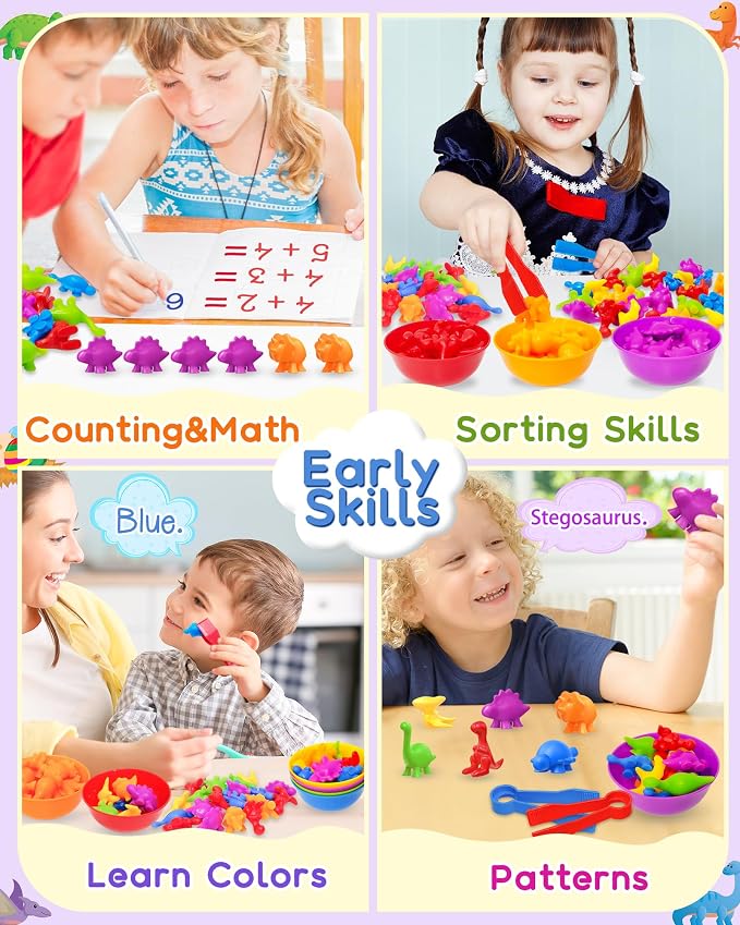 48 Pcs Counting Dinosaurs Toys for Kids 3-5, 4-8, Montessori Learning Toys | Montessori Toys for 3 Year Old, Toddler Sensory Toy, Counting Bears, Preschool Educational Toy for Boys Girls, Birthday Gifts