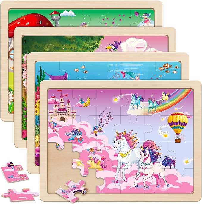 SYNARRY Large Unicorn Mermaid Princess Fairy Wooden Puzzles for Girls 4-6 | Unicorn Mermaid Puzzles for Kids Ages 3-5, Birthday Gifts for Girls, Educational Princess Fairy Toys, Screen-Free Play