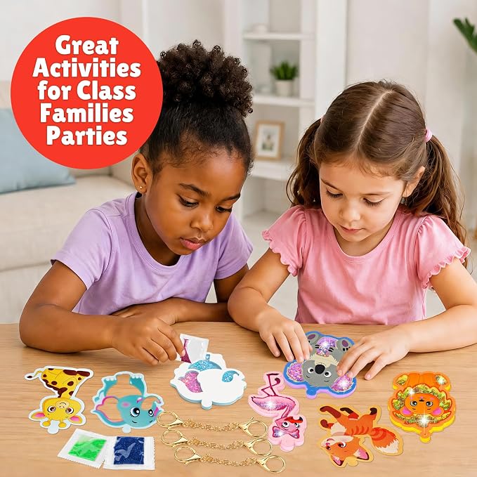 Fun Shake Glitter Craft Kits for Kids, DIY Arts and Crafts Keychains Kit | Art Supplies, Class Travel Activities, Party favors, Gifts for Girls & Boys 4yrs+