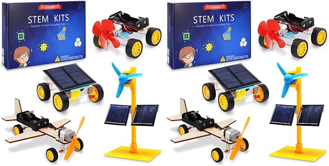 STEM Building Toys for Kids Ages 8-12, Science Experiments & Solar Car Projects (Pack of 2)