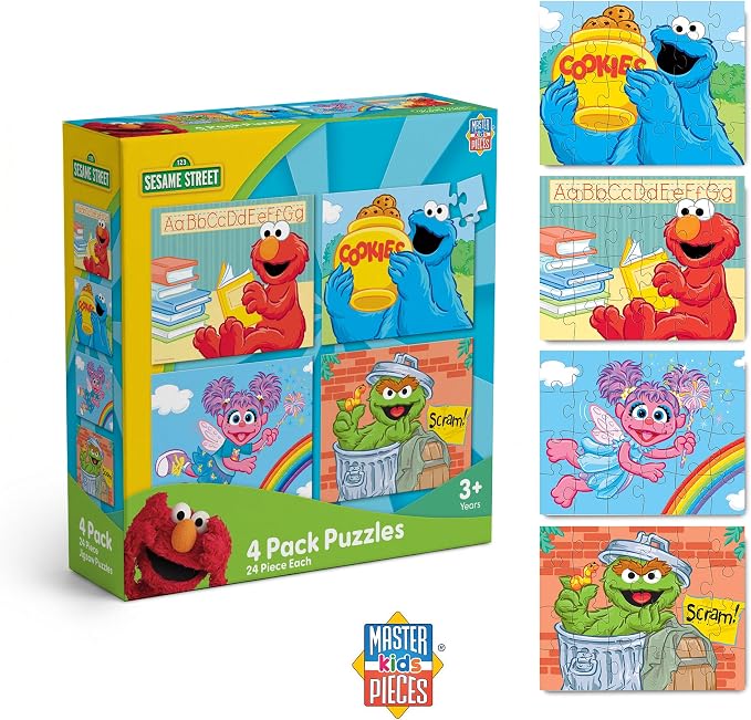 MasterPieces Puzzle Set - 4-Pack 24 Piece Jigsaw Puzzle for Kids - Sesame Street 4-Pack - 8"x10"