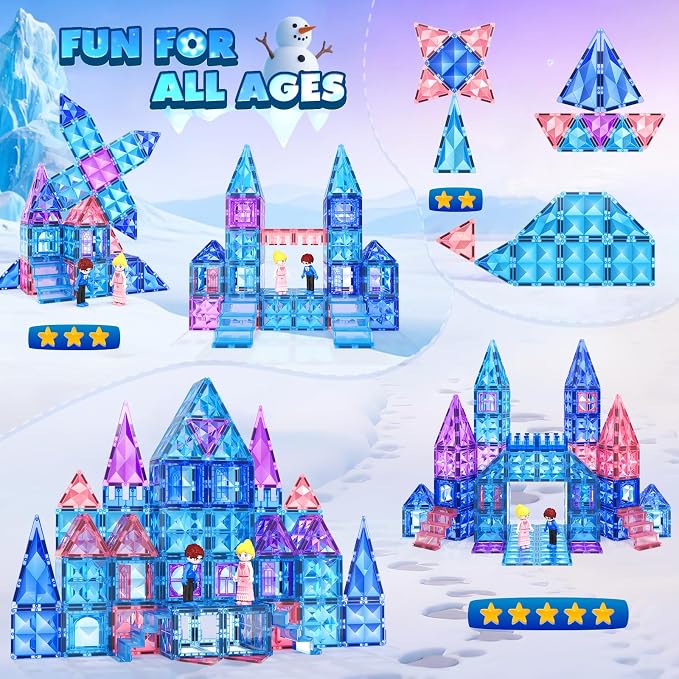 Magnetic Tiles 102pcs with 2 Stairs 2 Dolls Princess Castle Building Toys | Girls Toys Age 4-5 6-8 Magnetic Blocks Birthday Xmas Gifts Girls Toys for 3 4 5 6 7 8+ Year Old