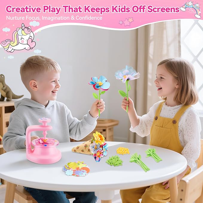 Hamdol DIY Flower Bouquet Craft Kit for Girls Ages 4-8, Creative Fabric Flower Making Set, Educational STEM Toy for Kids 5 6 7 8, Preschool Arts & Crafts Birthday or Valentine Gift for Boys and Girls