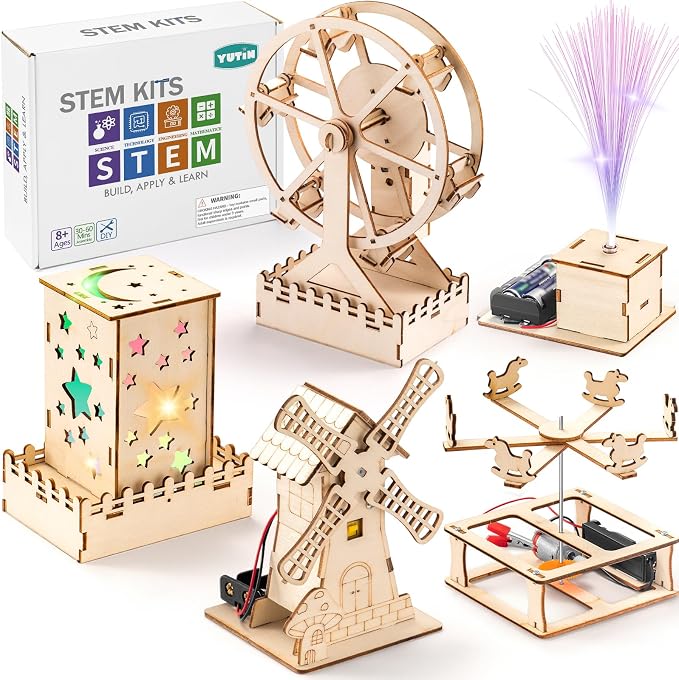 5 Individual STEM Science Kits for Kids, Wood Arts and Craft Kits 8-12 | STEM Toys for Boys Girls Age 8-13 8 10 12 14 Birthday Gift Idea, 3D Puzzles Building Engineering Model Set