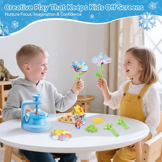 Hamdol DIY Flower Bouquet Kit for Boys and Girls Ages 4-8, Fabric Arts & Crafts Toy for Kids 5 6 7 8, Educational STEM Activity Set, Creative Gift Idea for Birthday, Valentine, Easter or Holiday