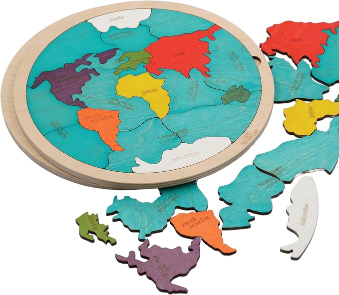 7 Continents & 5 Oceans of the Earth Wooden Jigsaw Puzzle for Kids | 21 Puzzle Pieces | Learning & Educational Toy Gift for Boys & Girls Ages 4 Years and Above