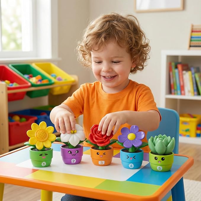 GEERAY 5 Sets Montessori Toddler Flower Garden Toys, Color Shape Sorting & Matching Game for Kids, Spring Toy Sensory Gardening Gift for 1 2 3 Year Old Girls & Boys, Preschool Classroom Learning