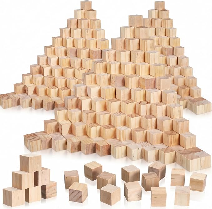 Barydat 650 Pcs 1 in Wooden Cubes, Unfinished Wooden Blocks for Crafting Natural Craft Wood Square Blank Cube for DIY Project Baby Showers