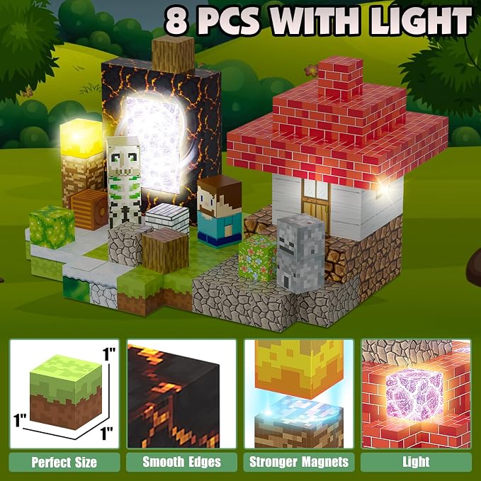 200pcs Magnetic Blocks for Boys Girls 3+, Magnetic Building Blocks Cubes | STEM construction toys, 1 inch magnet cubes with light, educational building & screen-free, birthday gift for kids 4-8