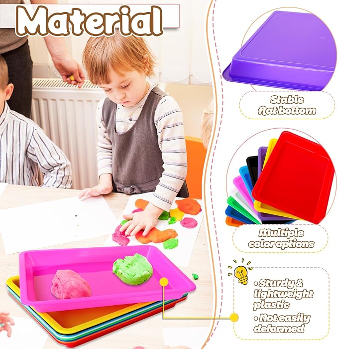 10 Pack Multicolor Plastic Art Trays,10 Colors Activity Crafts Tray,Colorful Art Organizer Trays,Art Serving Tray for DIY Projects,Painting,Beads,Home School Crafts