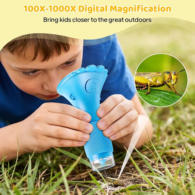 Kids Microscope, Pocket Portable Microscope for Kids with 2'' Inch Screen - Powerful Handheld Microscopes Bug Microscope with Light, 2026 Best Easter Birthday Gifts for Age 3-12 Boys - Blue | handheld bugs magnifier, record photos & videos, rechargeabl...