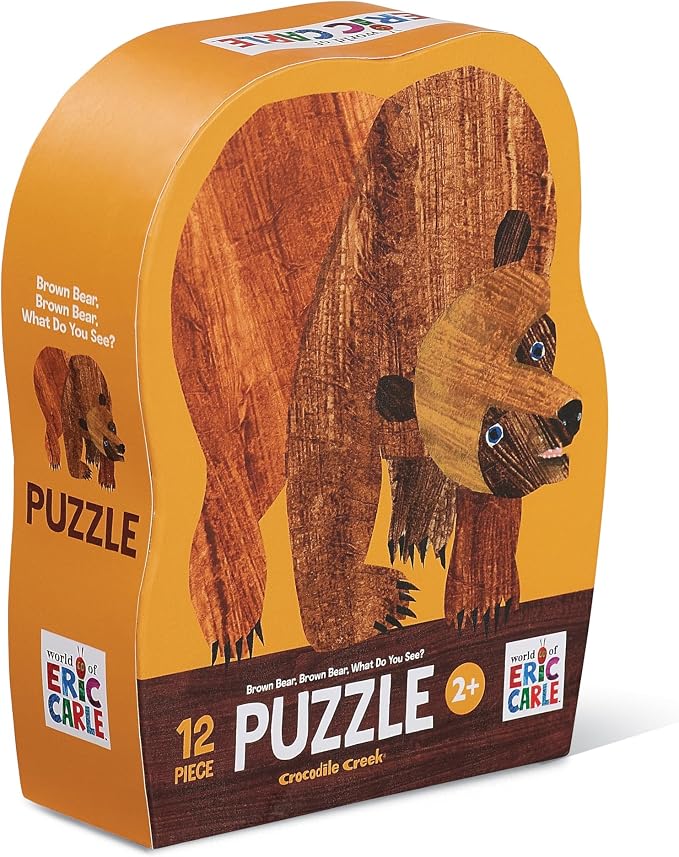 Crocodile Creek Pre-School Jigsaw Puzzle, 12 Piece for Kids 2 Years and Up, Heavy-Duty Square Box for Storage, Finished Puzzle Size 12 x 19 inches, Brown Bear