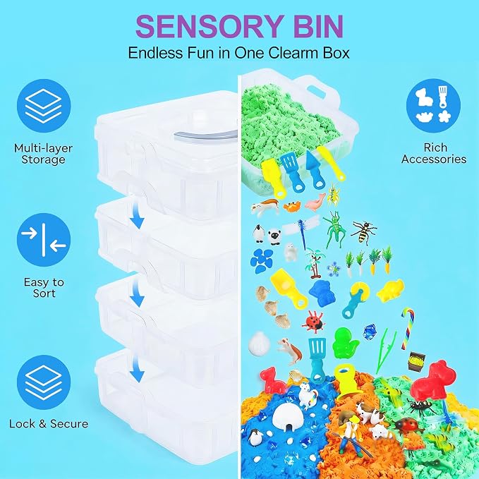 AGENTLAN Seasons Stackable Sensory Bin, Mini Sandbox for Boys and Girls | Spring,summer, fall, winter, sensory toys with sensory sand, gift for toddlers ages 3 4 5 6 7 8+
