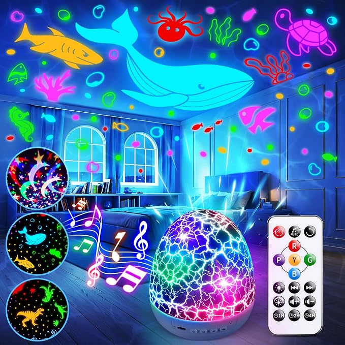 Strayou Sensory Toys for Kids with Autism 31 Colors Night Light Projector | Sound machine for Sleep 15 White Noise Baby Toys for 1,2,3,4,5 year old Boys Toddlers Kids Dinosaur Egg Light Calming Corner
