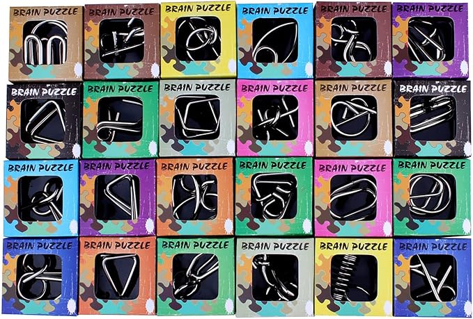 AHYUAN 24 Pack Metal Puzzles Brain Teaser IQ Wire Metal Puzzles for Adults Kids Teenagers Gifts Fidget Toys Educational Puzzle Games Toys Magic Trick Toy Party Favors for Kids Adults Challenge