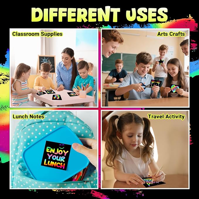 ZMLM 165 Pcs Rainbow Scratch Paper Art Notes - Crafts for Kids Ages 4-8 | Mess Free Classroom Prizes,1st 2nd 3rd Grade School Activity Bulk, Back to School Gifts for Students from Teacher