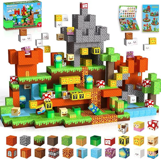 ToyUnited Magnetic Blocks-150 PCS Build Adventure Game Castle World Set - Magnetic Building Cubes Stacking, STEM Montessori Sensory Toys for Kids Boys Girls Ages 3+ Birthday Gifts