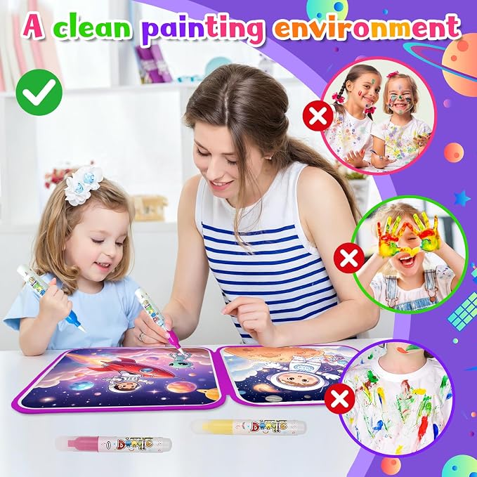 Bresdim Water Coloring Book, 4 Pack Water Painting Books for Toddlers 1-3 | Reusable Fairy Tale Animal Mess Free Coloring Book with Water Pen, Magic Paint with Water Book Travel Toy for Kid 3–6