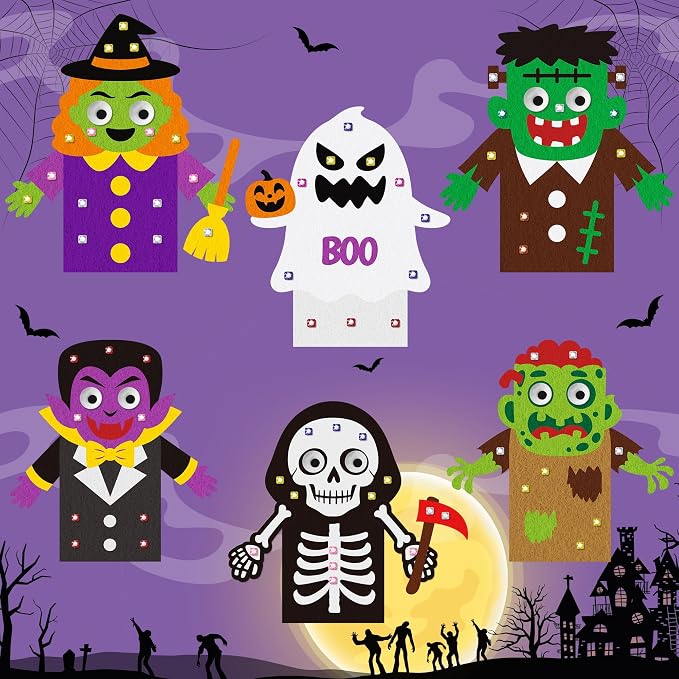 WATINC Hand Puppet Making Kit, Felt Sock Puppet Toys for Kids (Halloween) | 6 Styles, Make Your Own Storytelling & Role Play Crafts, Creative Group Activity, Party Favors & Gifts for Kids Ages 4-8